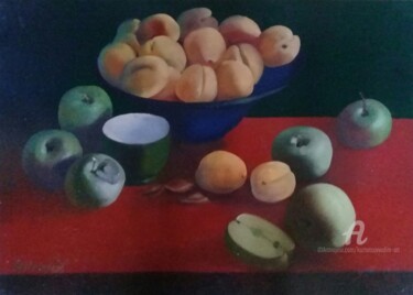 Ζωγραφική με τίτλο "Still life with gre…" από Вадим Кузнецов, Αυθεντικά έργα τέχνης, Λάδι