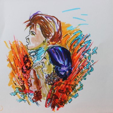 绘画 标题为“esquisse Cris” 由Anne-Marie Simard-Grasset, 原创艺术品, 标记
