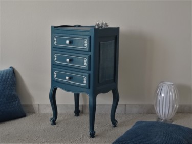 Guéridon baroque, Style contemporain, Patiné bleu canard Design titled "Guéridon baroque, S…" by Lin-Et-Patine, Original Artwork, Furniture