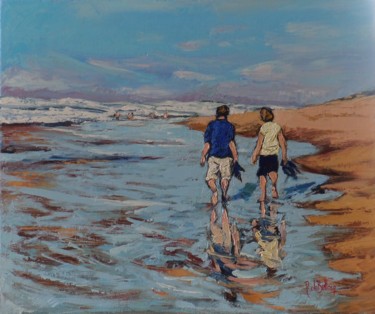 Malerei mit dem Titel ""Balade à marée bas…" von Nicole Bellocq, Original-Kunstwerk, Öl Auf Keilrahmen aus Holz montiert