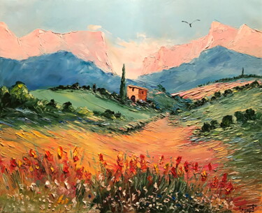 Painting titled "Drôme" by Gérard Crouzet, Original Artwork, Oil Mounted on Wood Stretcher frame