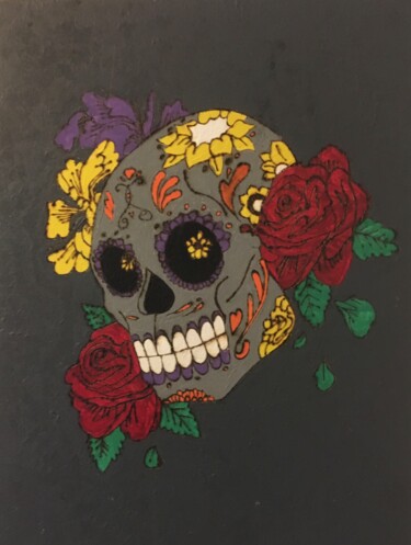 绘画 标题为“Tête de mort à fleu…” 由Pascale De Iudicibus, 原创艺术品, 丙烯