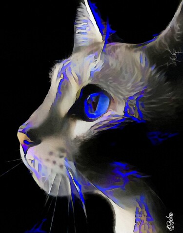 Merryblue- cat, Mix media on panel, 70x50 cm - OOAK