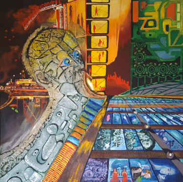 Peinture intitulée "MEDIAPHAGE" par André Carpin, Œuvre d'art originale, Huile