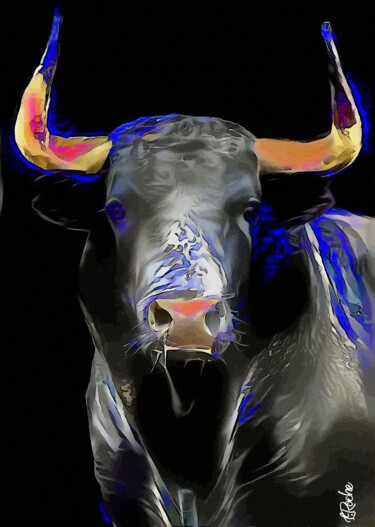 Toro de casta, Bull - Mix media 70x50 cm - OOAK