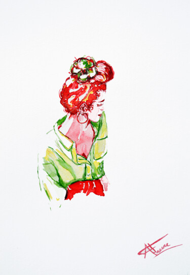 Fleur au chignon Peinture intitulée "Fleur au chignon" par Amandine Faure, Œuvre d'art originale, Aquarelle