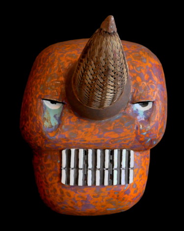 Sculpture titled "Mask Demon, DETROIT…" by Jeff Mann, Original Artwork, Metals