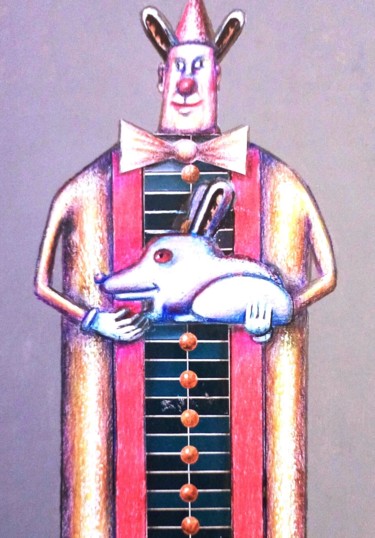 Dibujo titulada "Yo y mi mascota." por Roberto Del Giudice, Obra de arte original, Lápiz