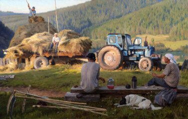 「Haymaking season」というタイトルの絵画 Andrey Dareevによって, オリジナルのアートワーク, オイル