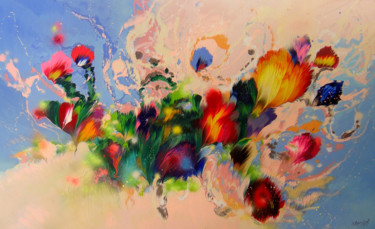 63" Extra Large Floral Abstract painting "Dance of flowers" 绘画 标题为“63" Extra Large Flo…” 由Irini Karpikioti, 原创艺术品, 丙烯