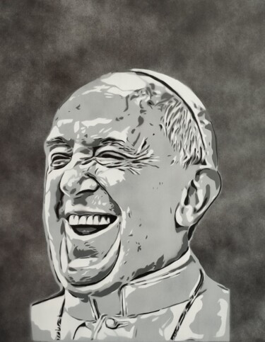 제목이 "Pope Francis "Happy""인 미술작품 Sérgio Clemente로, 원작, 페인트 스프레이