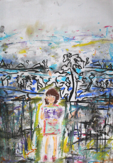 Adora in Hiroshige-pastel drawing, A4 size, paper Tekening getiteld "Adora in Hiroshige-…" door Kinga Ogiegło, Origineel Kunstwerk, Pastel