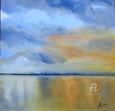 Peinture intitulée "Coucher de soleil s…" par Bernard Cahue, Œuvre d'art originale, Huile