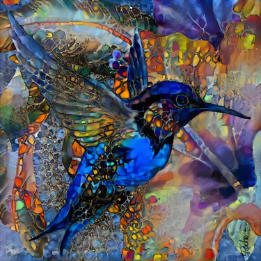 Coliblue- Mix media - 70x70 cm - Colibri, OOAK