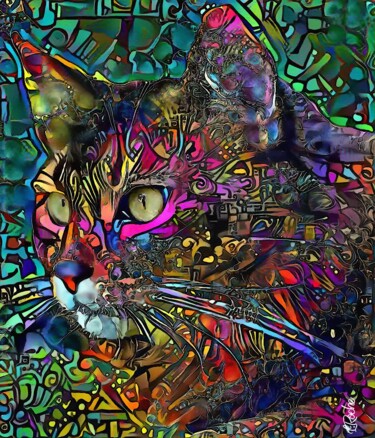 Marvin Jr, cat - Mix media on panel - 70x60 cm- OOAK