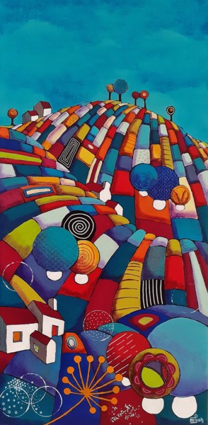 Peinture intitulée "Vue sur les collines" par Marie-Pierre Jan, Œuvre d'art originale, Acrylique