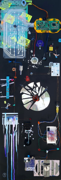 Collages titled "Créer du lien" by Christine Barone, Original Artwork, Collages Mounted on Wood Stretcher frame