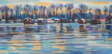 Peinture intitulée "Winter day on the r…" par Maja Djokic Mihajlovic, Œuvre d'art originale, Huile