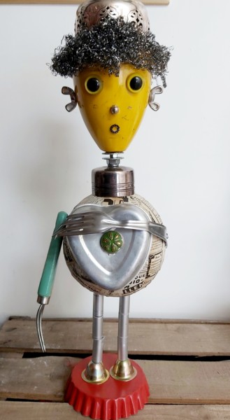 Sculpture titled "JEUNE HOMME AUX CHE…" by Catherine Delaforge (KTY95), Original Artwork, Plastic