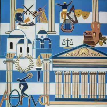 Peinture intitulée "ATHÉNA GRÈCE" par Di Berthe, Œuvre d'art originale, Acrylique
