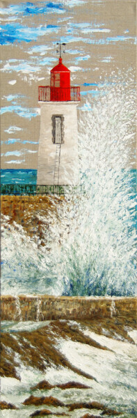 Le phare -G.Pachet Micheneau- huile sur toile brute Peinture intitulée "Le phare -G.Pachet…" par Gyslaine Pachet Micheneau, Œuvre d'art originale, Huile Monté sur Châssis en bo…