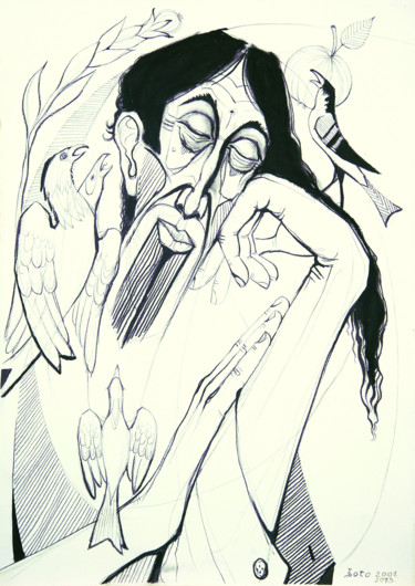 Drawing titled "Sleeping poet" by Vladimir Bašić Šoto, Original Artwork, Chalk