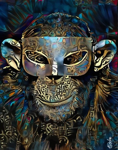 Haut le masque ! Monkey, mix media on panel - 70x55 cm