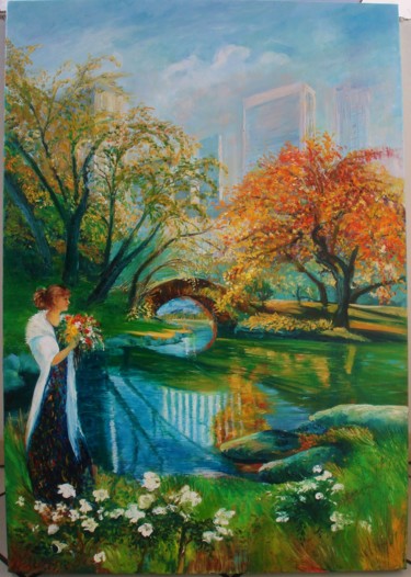 Peinture intitulée "Passeggiando a Cent…" par Anila Dekovelli Ciccone, Œuvre d'art originale, Huile