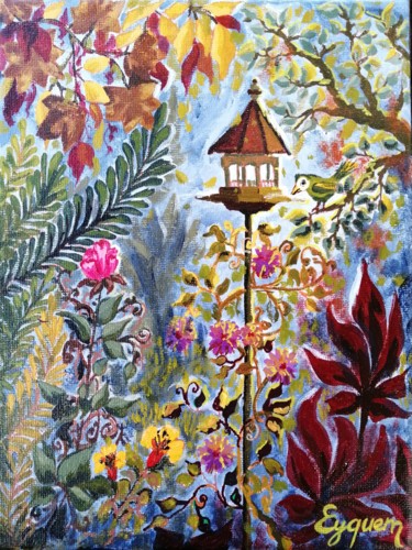 Painting titled "L'oiseau dans le ja…" by Eyquem, Original Artwork, Acrylic