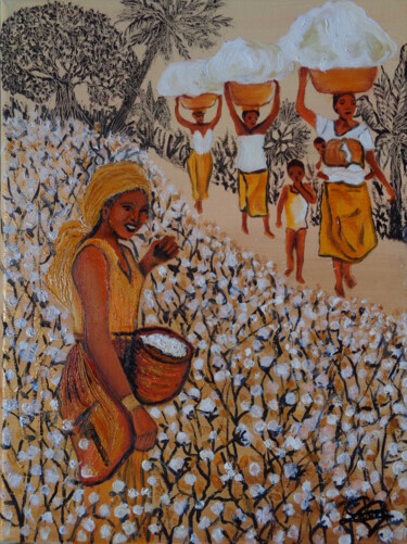 Painting titled "Fin de la récolte d…" by Virginie Le Roy, Original Artwork, Oil