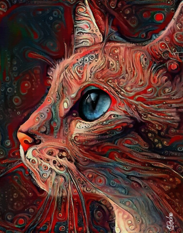 Dhélia , cat - Mix media - 70x55 cm - OOAK