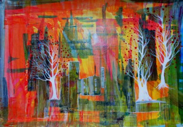 Les fruits rouges - encres acryliques Malerei mit dem Titel "Les fruits rouges -…" von Clau Redier-Clément, Original-Kunstwerk, Tinte