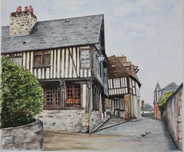 Peinture intitulée "Rue de l'Homme de B…" par Gérard Nicaud, Œuvre d'art originale, Aquarelle Monté sur Carton