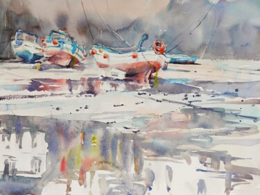 Lynmouth Harbour Peinture intitulée "Lynmouth Harbour" par Ibolya Taligas, Œuvre d'art originale, Aquarelle
