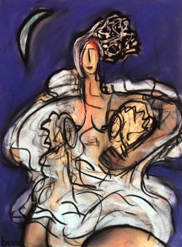Mère et enfants. Peinture intitulée "Mère et enfants." par Serge Berry, Œuvre d'art originale, Pastel