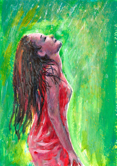 绘画 标题为“Woman in red dress.…” 由Natalja Picugina, 原创艺术品, 丙烯