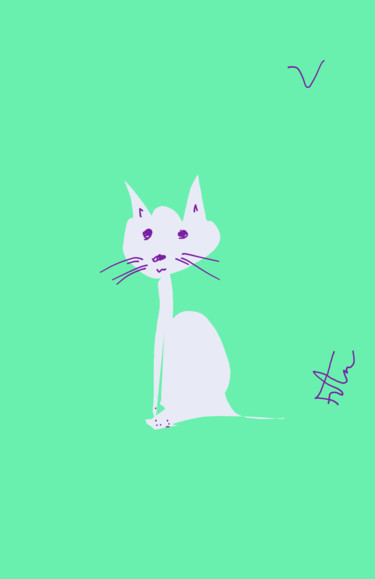 Arts numériques intitulée "Happy cat dans l'he…" par Fran, Œuvre d'art originale, Peinture numérique