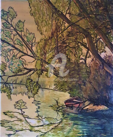 Peinture intitulée "Ma Barque" par Huertas, Œuvre d'art originale, Huile Monté sur Châssis en bois