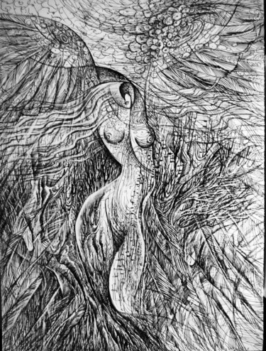 Рисунок под названием "мне бы взлететь....…" - Oksana Prudnikova, Подлинное произведение искусства, Гелевая ручка