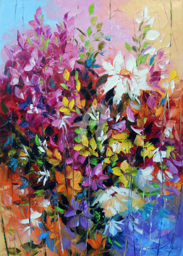 Painting titled "Dance of flowers" by Olha, Original Artwork, Oil