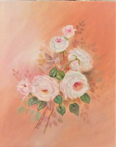 Schilderij getiteld "roses  de mon jardi…" door Patricia Giroldini Hyvernat, Origineel Kunstwerk, Olie