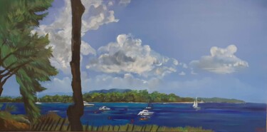 L'île Saint-Marguerite, le cap d'Antibes de Saint-Honorat Peinture intitulée "L'île Saint-Marguer…" par Diane Medus, Œuvre d'art originale, Huile Monté sur Châssis en bois