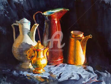 Painting titled "Still life" by Samira Yanushkova, Original Artwork, Watercolor