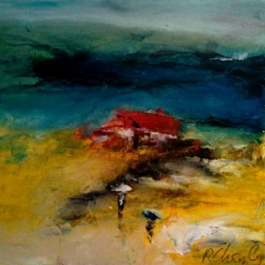 Painting titled "La maison pres du l…" by Robert Charles, Original Artwork, Oil Mounted on Cardboard