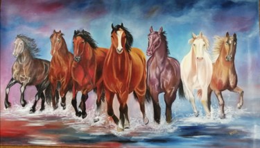 Peinture intitulée "Stallions... Chario…" par Smita Srivastav, Œuvre d'art originale, Huile