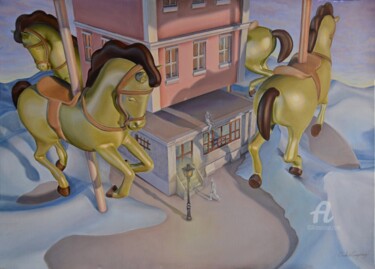 Peinture intitulée "Between Night and D…" par Onder Caymaz, Œuvre d'art originale, Huile