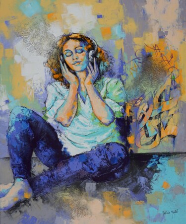 Painting titled "Chanson douce" by Nathalie Montel, Original Artwork, Acrylic Mounted on Wood Stretcher frame