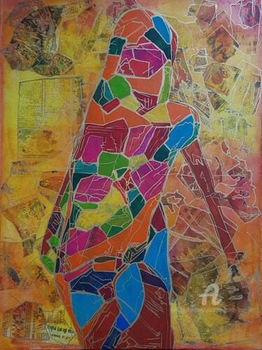 ARIA - semi abstrait - acrylique et transfert Pintura titulada "ARIA - semi abstrai…" por Guylaine Bisson (GuyL'ART), Obra de arte original, Acrílico