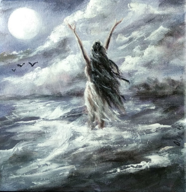 "Witch watchword" moon night art witch fantasy art Картина под названием ""Witch watchword" m…" - Olga Tsyhypko, Подлинное произведение искусства, Акрил Установлен на Деревянн…