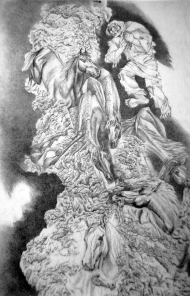 Рисунок под названием "кони" - Oksana Prudnikova, Подлинное произведение искусства, Карандаш